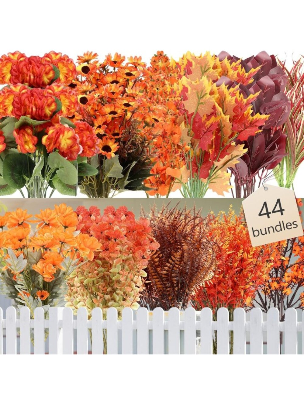 44 Bunches Artificial Fall Flowers - Faux Orange Plants for Autumn Decor, Garden